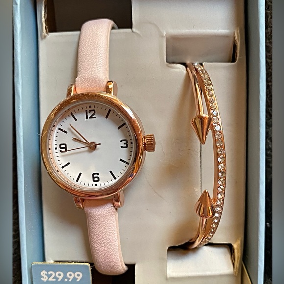 🆕 TCK - Rose Quartz Watch with Rhinestone Bangle - Picture 2 of 4